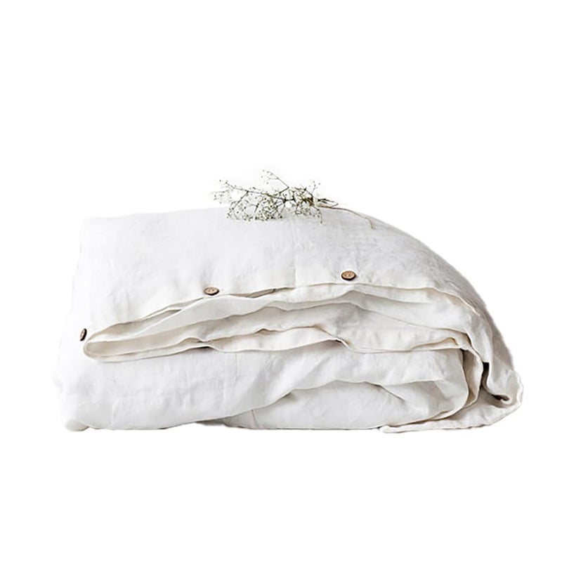 Simple&Opulence 100% Washed Linen Duvet Cover, 3 Pieces Natural Flax French Country Bedding Set, Breathable Farmhouse Comforter Cover with Coconut Button Closure(King,White) - Image 1